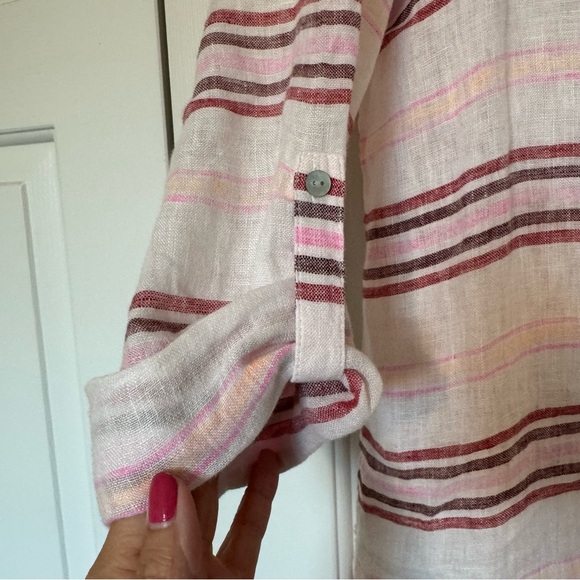 St. Tropez Striped Long Sleeve Linen Blouse/Coverup - Picture 2 of 8